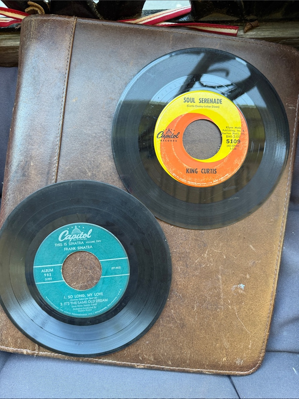 2- Vintage 45 RPM Records with Capitol Labels - Yellow/Orange & Teal